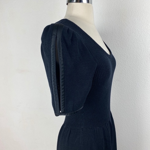 St. John Womens Basic Black Dress Small Marie Gray Knit Puff Sleeves - Picture 11 of 12